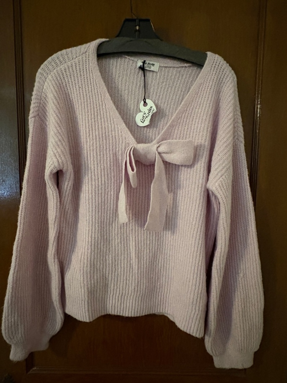 Women’s Light Lavender V-Neck Bow Pullover Sweater